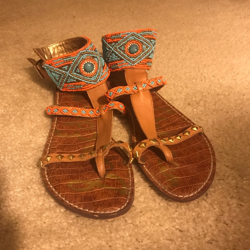 Sam Edelman orange and blue sandals. Lightly worn.